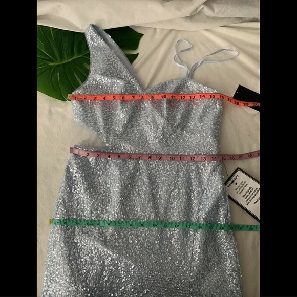 NWT $265 Aidan by Aidan Mattox One-Shoulder Sequin‎ Gown Mist [ SZ 8 ] #E923 - Picture 10 of 12